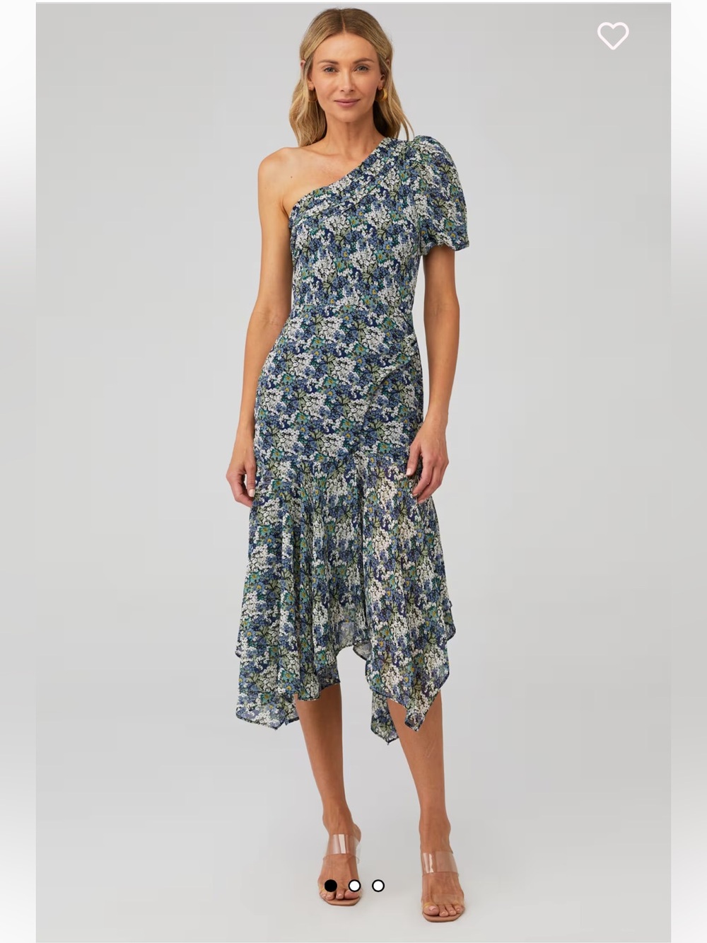 ASTR One-Shoulder Blue and Green Floral Midi Dress
